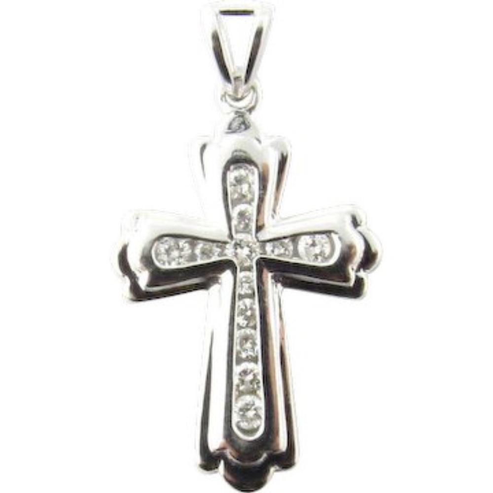 Vintage 14 Karat White Gold Diamond Cross Pendant #2898